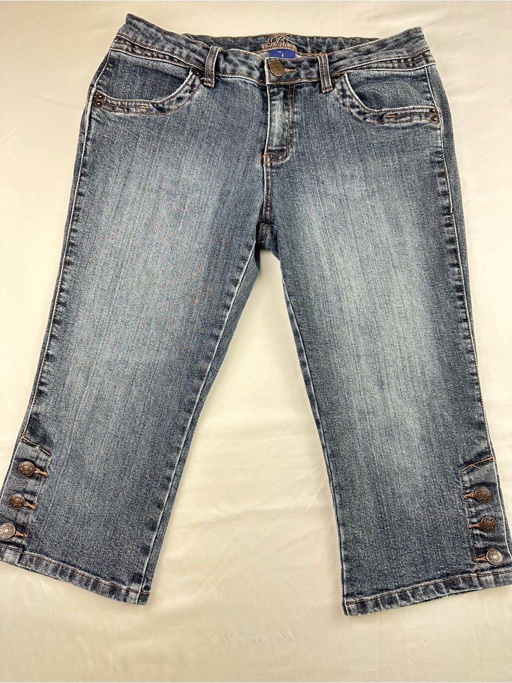 Y2K Vintage Denim Capri Jeans Low Rise Crop Button Side Cyber Grunge Summer 8